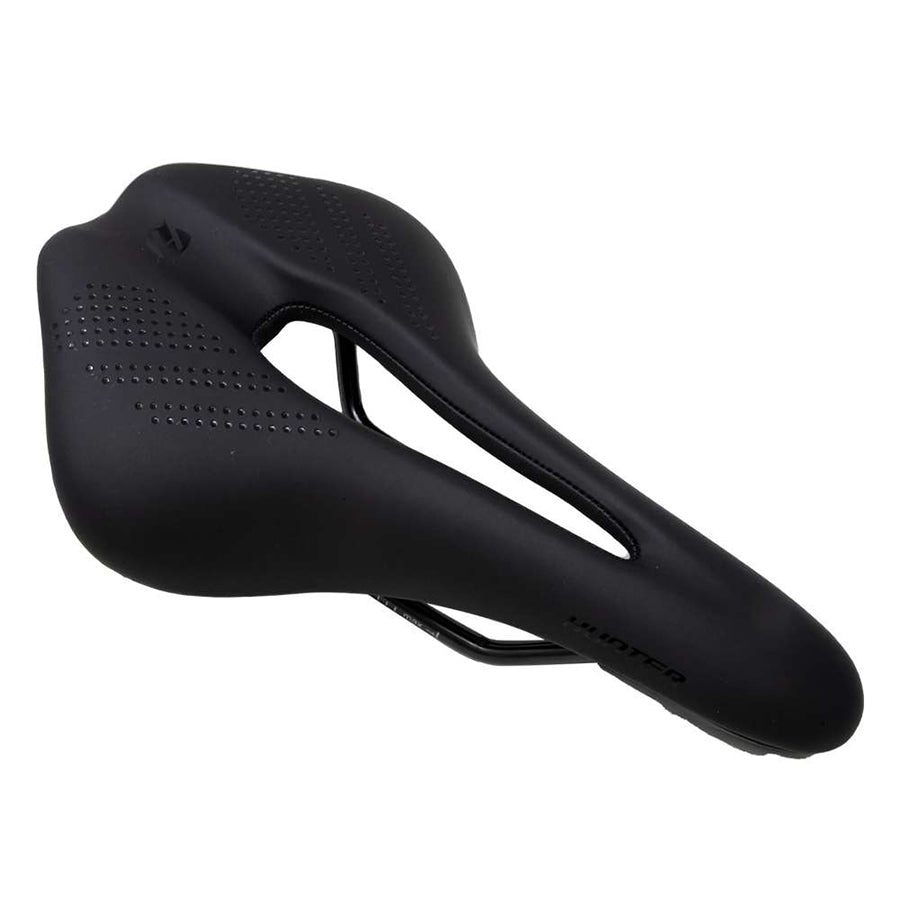 ASIENTO HUNTER SHORT RACE ANTIPROSTATICO COLOR NEGRO 259MM X 148MM RIEL ACERO PARA MTB