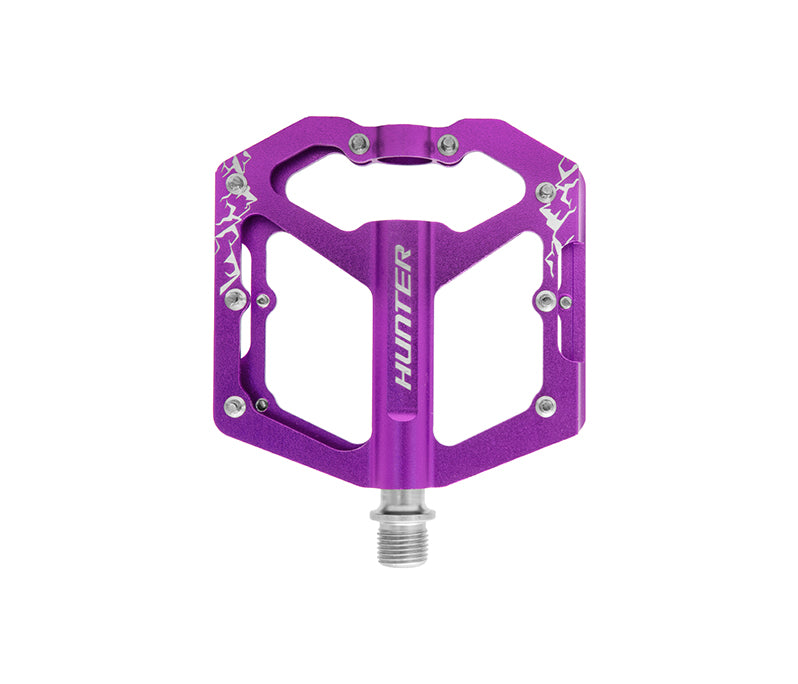 PEDAL 9/16" ALUMINIO CNC 6061 EJE DE CR-MO 3 BALEROS SELLADOS Y PINS REMOVIBLES COLOR MORADO ANODIZADO