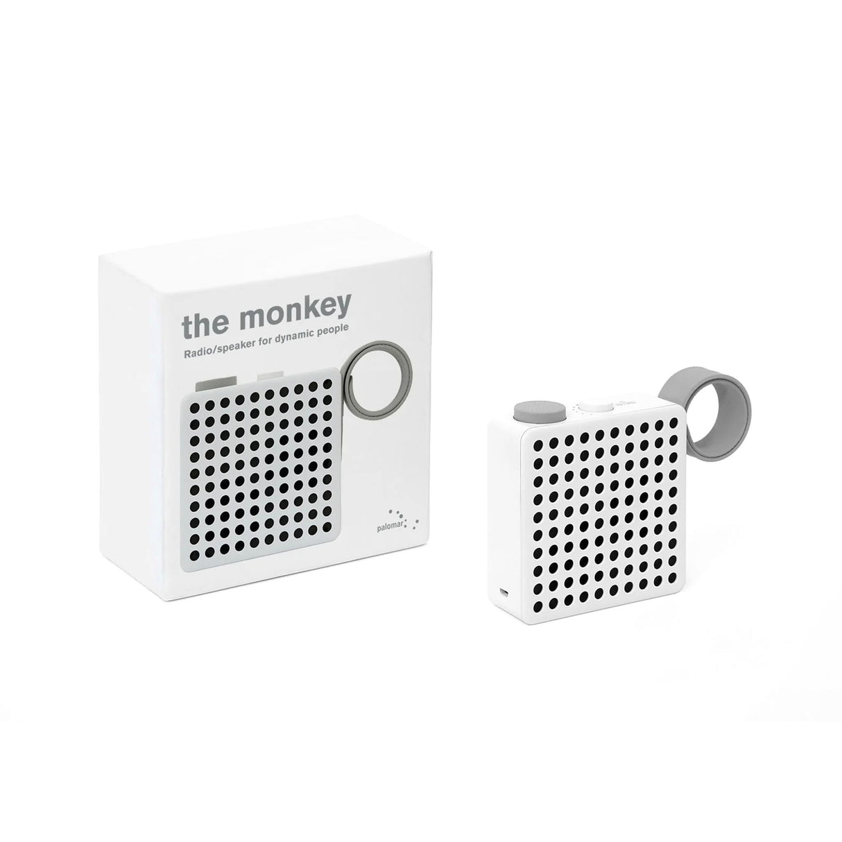 RADIO/BOCINA AM-FM PALOMAR THE MONKEY CON MONTADURA FACIL A BICICLETA BLANCO