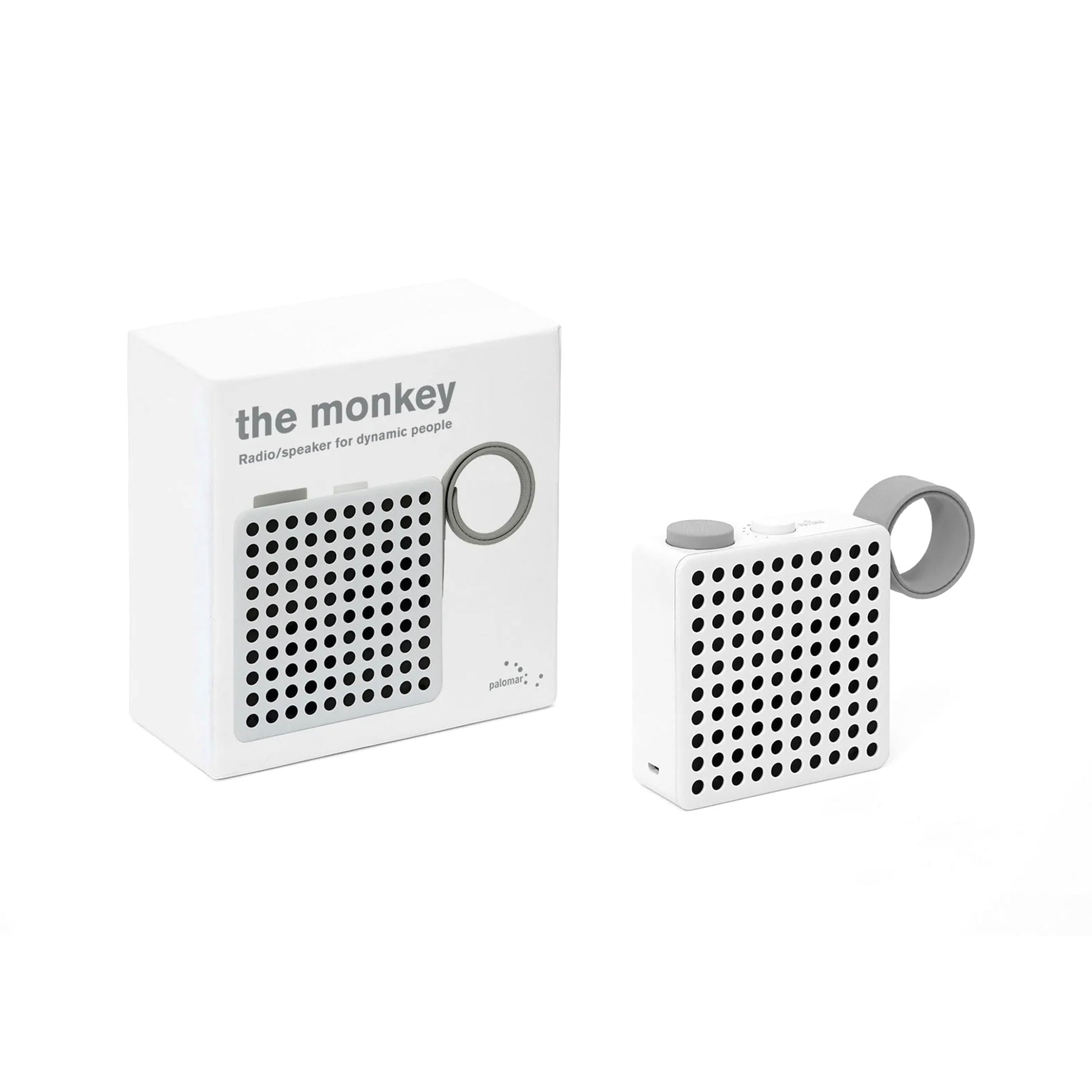 RADIO/BOCINA AM-FM PALOMAR THE MONKEY CON MONTADURA FACIL A BICICLETA BLANCO